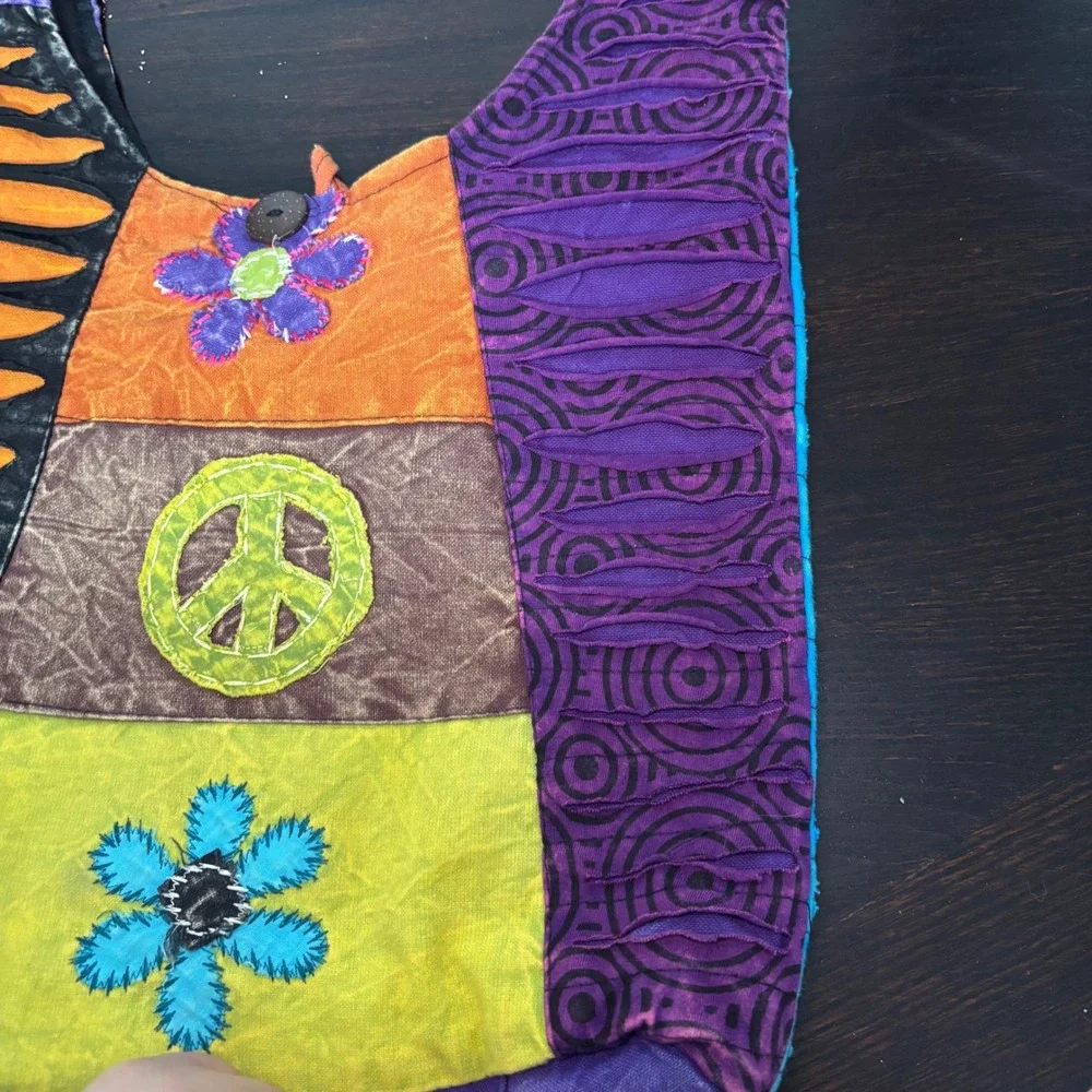 Boho Hippie Patchwork Crossbody Bag Flowers Colorful Indie Festival Sling Peace